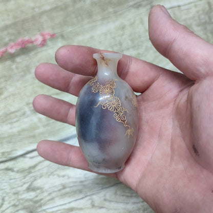 Collection Unique Artistic Shoushan Stone Snuff Bottle Carved Stone Gilding rare