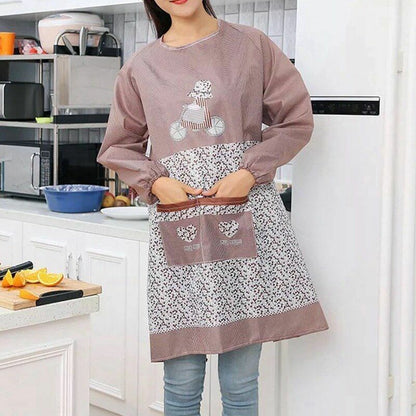 Women Kitchen Apron Long Sleeve Cooking Baking Workwear Bib Polyester 68x46x30cm