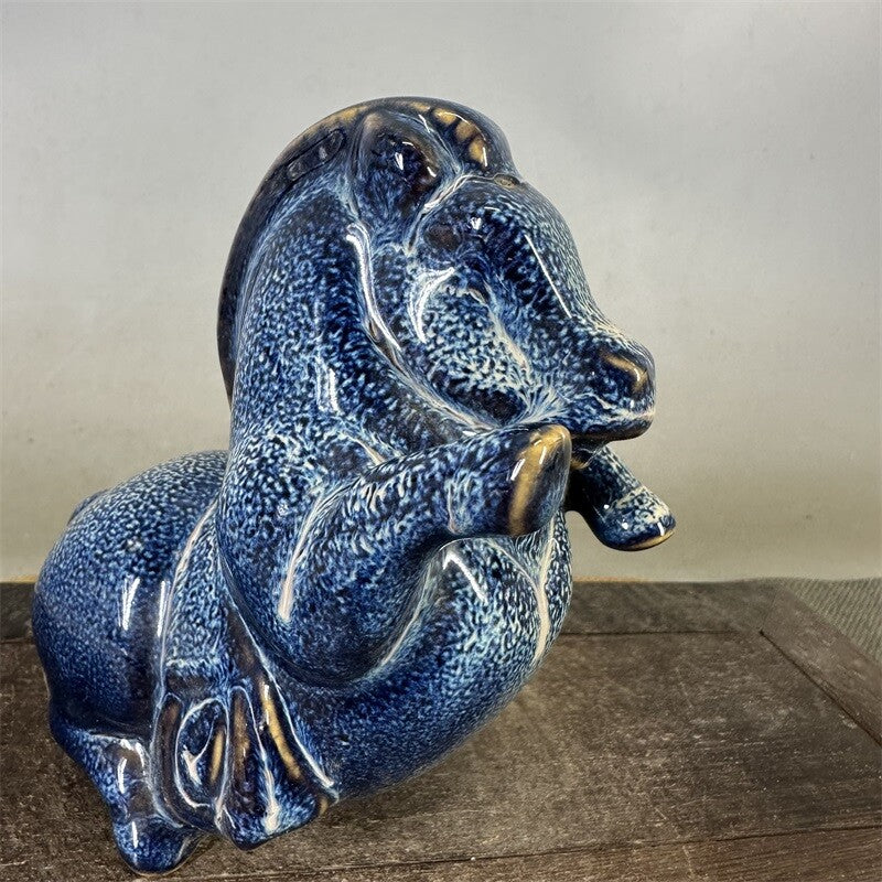 4.7" China Qing Fancy Glaze Porcelain Fambe Lovable Animal Fat Horse Statue