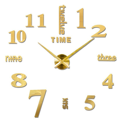 DIY Wall Clocks Acrylic Mirror Large 3D Frameless Home Living Room Decor 37-47In