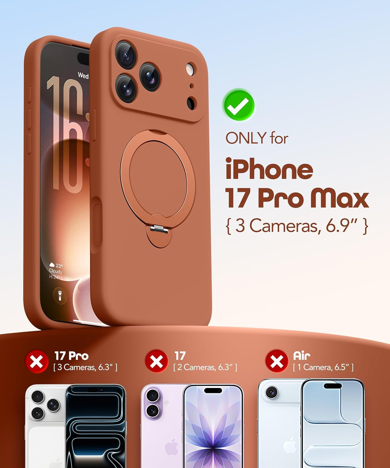 for Iphone 17 Pro Max Case with 360° Spin Magnetic Stand, [Compatible with Magsa