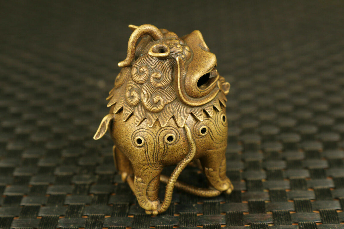 Bronze Kirin Figure Statue Tea Pet Incense Burner Buddha Stand Decor