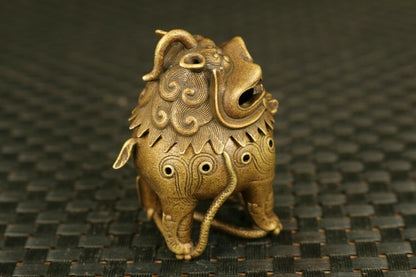 Bronze Kirin Figure Statue Tea Pet Incense Burner Buddha Stand Decor