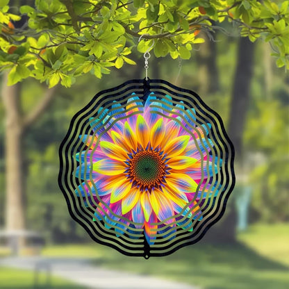CIFbuy 10 Inch Neon Flower Wind Spinner 3D Metal Garden Yard Outdoor Decor