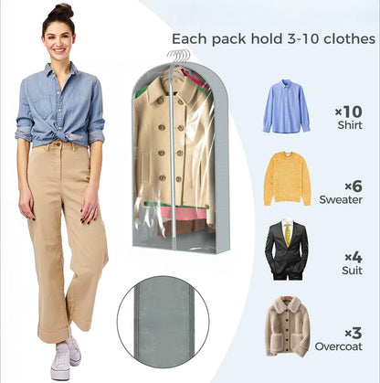 6 Pcs Garment Clear Suit Bags for Hanging Clothes Closet Coats Clothing Storage
