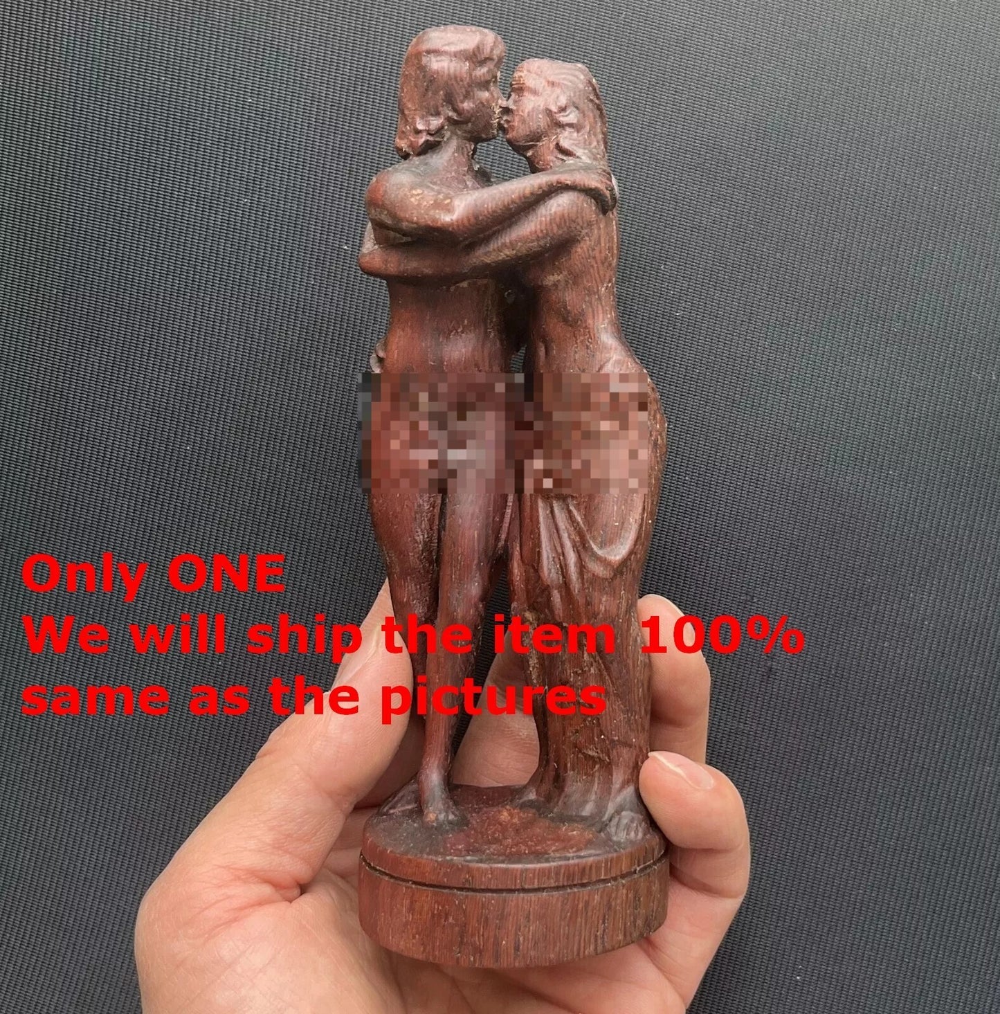 Unique 6" Rosewood Carved Lesbian Girl Kiss Statue Beauty Figurine Model Home