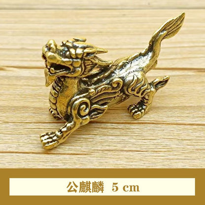1Pair Retro Brass Male and Female Pixiu Attract Wealth Keep MoneyTea Pets