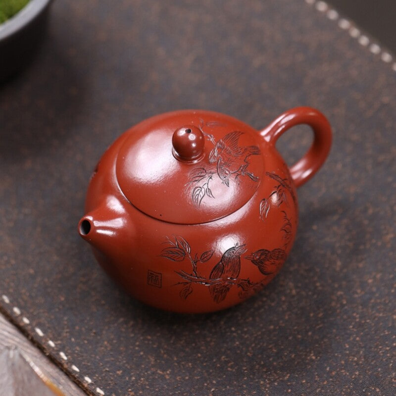 Hand Carved Real Yixing Zisha Dahongpao Clay Tea Pot Xishi Pot Kungfu Pot China