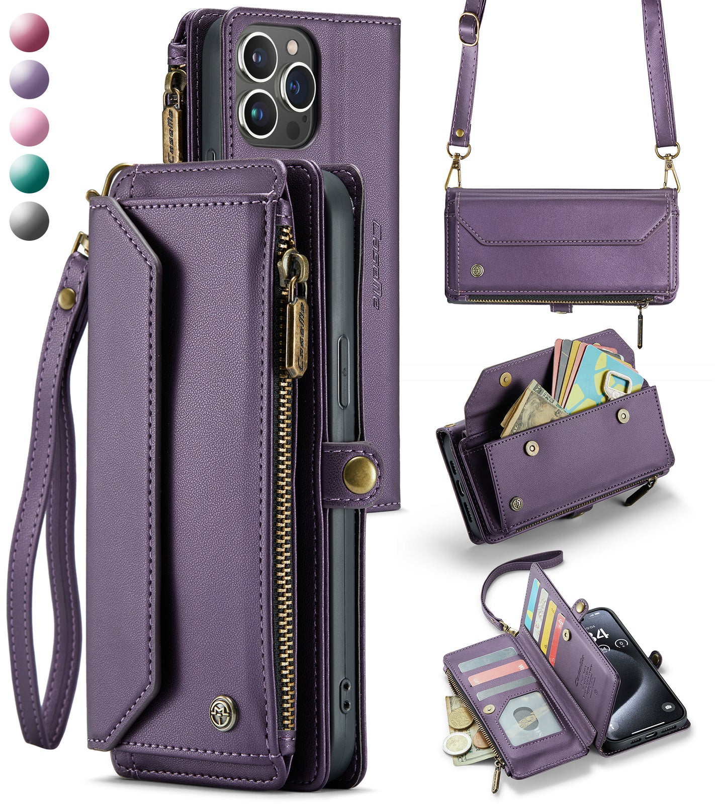 Crossbody for iPhone 16e 15 14 13 12 11 Pro Max XS XR SE Case Wallet Card Holder