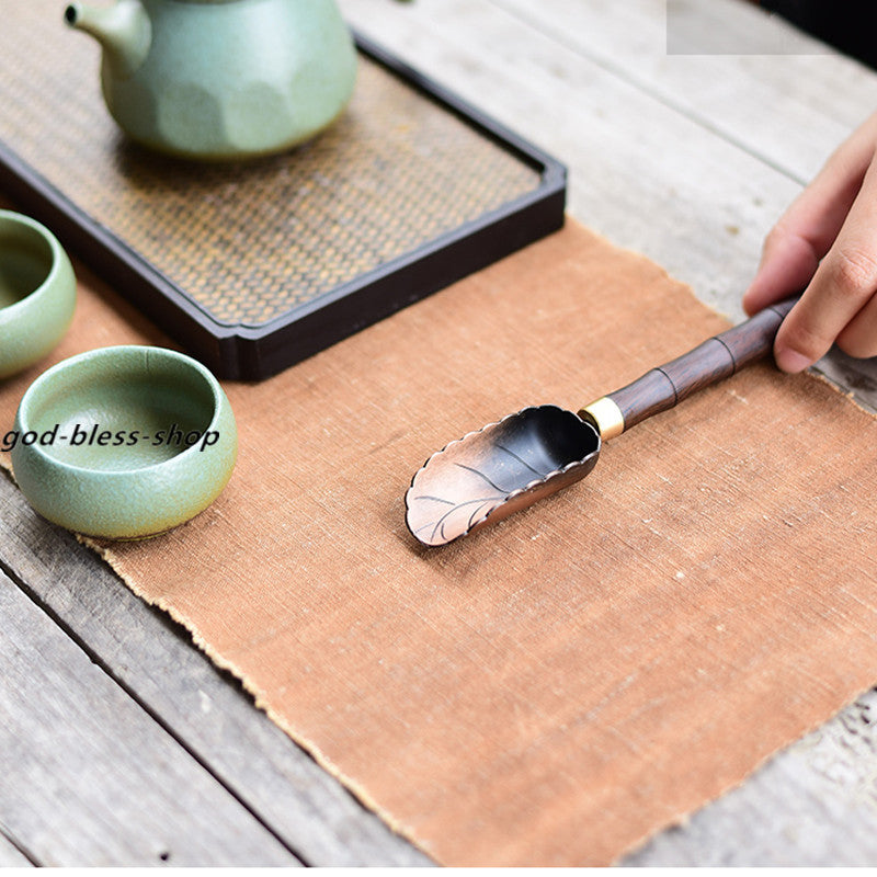 Tea Spoon Copper Alloy Spoon with Ebony Wood Handle Tea Accessories on Sales New