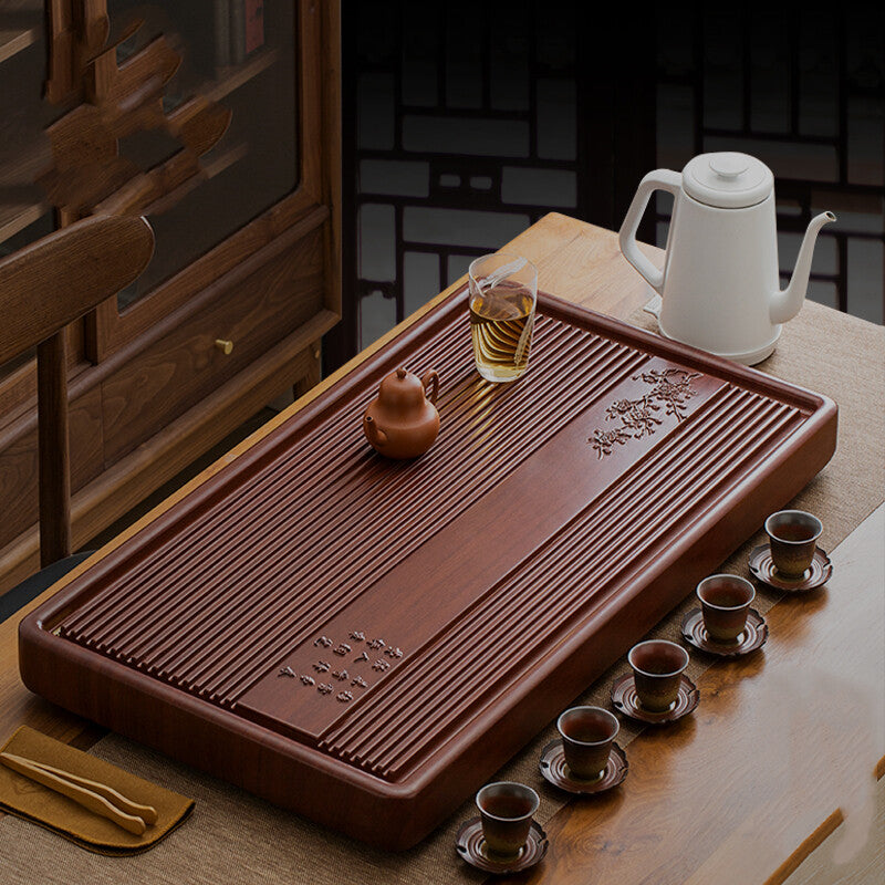 Rectangle Tea Tray Solid Wood Reservoir Tea Table Chinese Character Relief Large