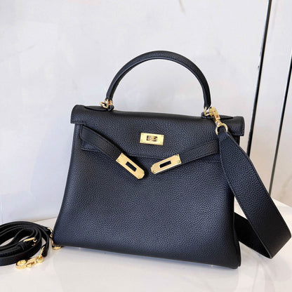 25/28) Real Leather Small Flap Briefcase Tote Shoulder Bag Purse Handbag Fashion