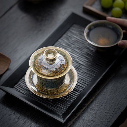 Golden Fleck Kiln Change Gaiwan 11.8cm 175ml Tea Dust Glaze Ceramic Tea Bowl