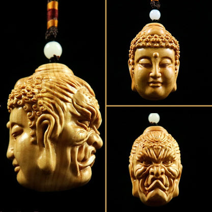 Cliff Cypress Buddha Head Devil Head Double Sided Engraving Pendant Decoration