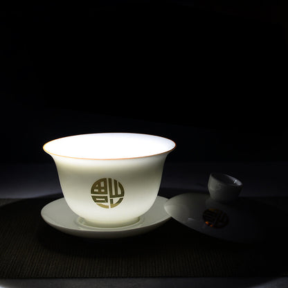 180ml Ceramic Tureen Bone China Tea Bowl Porcelain Gaiwan Cup & Cup Lid & Mat