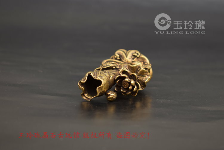 Collection Chinese tea ceremony bronze pet solid brass carving lotus leaf fish