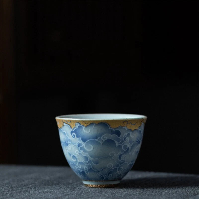 Japanese-style Ceramic Cyan Cloud Glaze Teacup Creative Chinese Kiln Change Tea