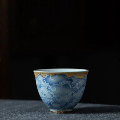 Japanese-style Ceramic Cyan Cloud Glaze Teacup Creative Chinese Kiln Change Tea