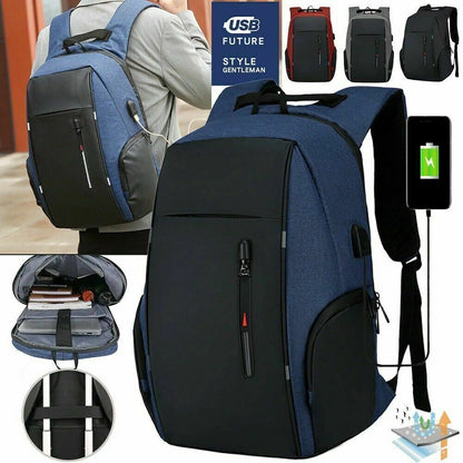 Men's Waterproof Laptop Backpack Travel Rucksack School Bag w/ USB Charging Port