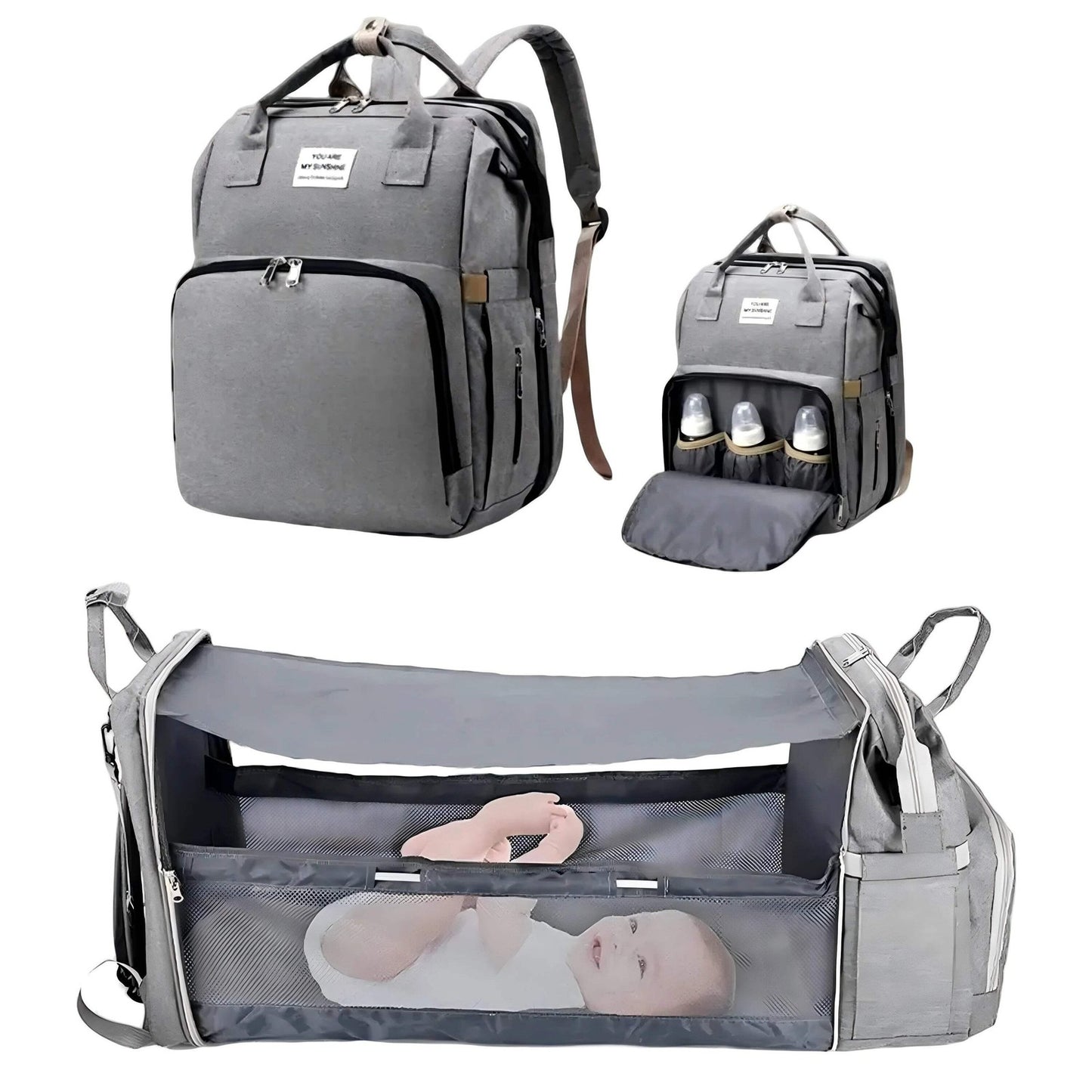 3-in-1 Baby Travel Diaper Bag with Foldable Bed