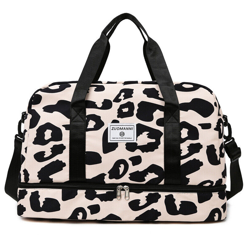 Travel Luggage Bag Women Leopard Waterproof Sport Gym Dry Wet Separation Handbag