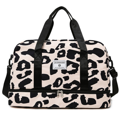 Travel Luggage Bag Women Leopard Waterproof Sport Gym Dry Wet Separation Handbag