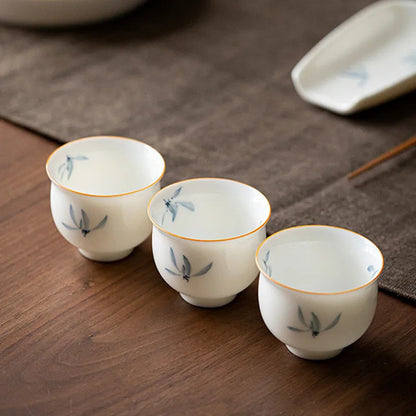 1Pc Chinese Porcelain Tea Cup Handmade Orchid Pattern Ceramic Tea Bowl Teaware