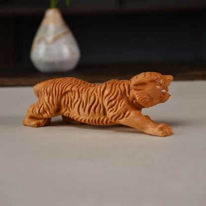 Wood Carving Tiger Sculpture Figurines Chinese Characteristic Office Decoration