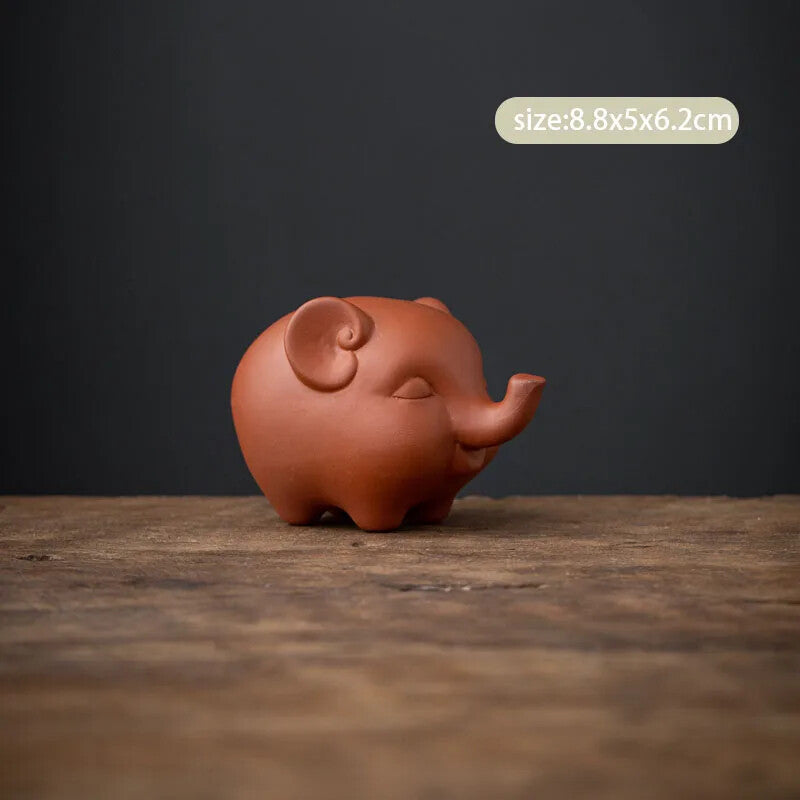 Purple Clay Tea Pet Cute Elephant Sculpture Handmade Ornament Tea Figurine Decor