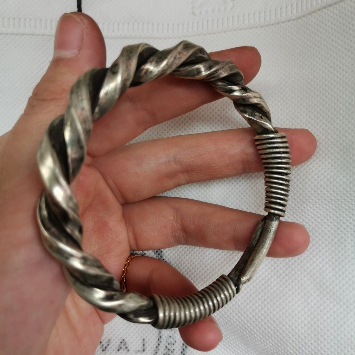 Ethnic Twist Bangle Unisex 45g Vintage Tibetan Silver Braided Jewelry