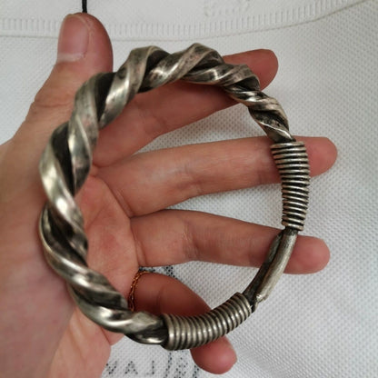 Ethnic Twist Bangle Unisex 45g Vintage Tibetan Silver Braided Jewelry