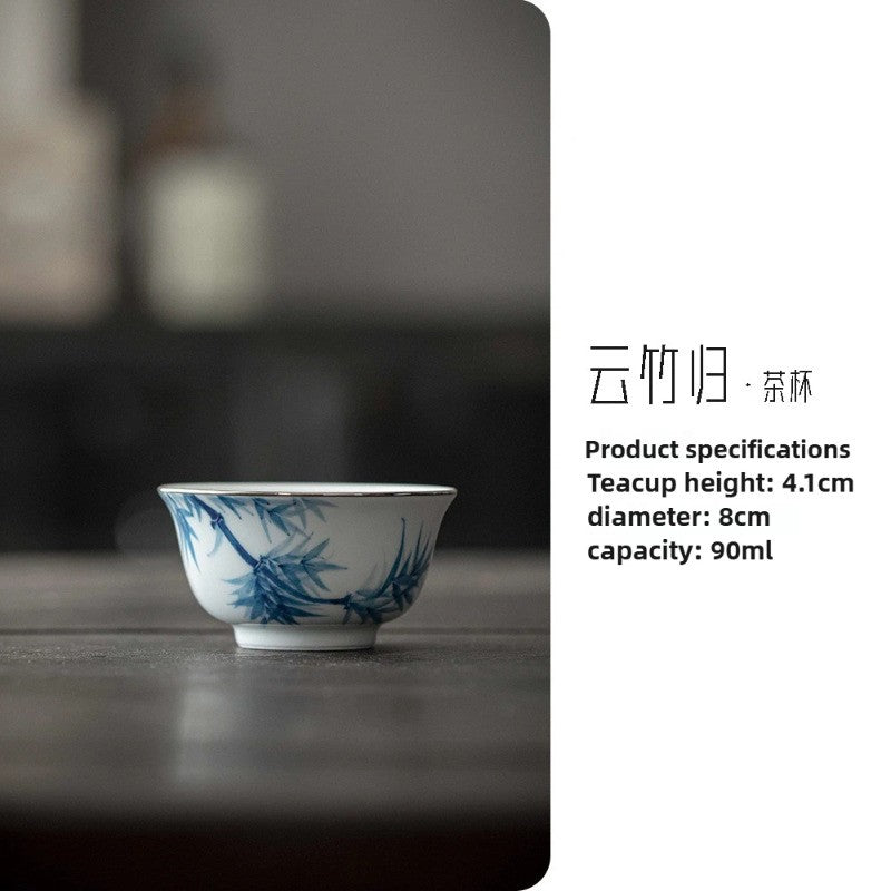 90ml Blue and White Porcelain Handpainted Tea Bowl Master Cup Kung Fu Teaware