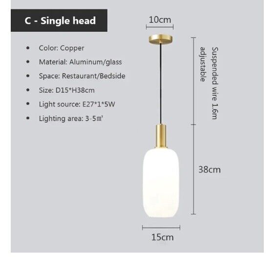 Pendant Lamp Glass White Gold Modern Design Simple Art Restaurant Bedroom Lights
