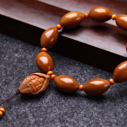 Natural Olive Pit Hand String Handcarved Maitreya Buddha Bracelet Amulet Bangle
