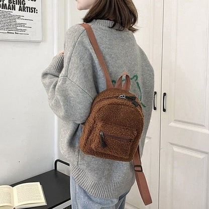 Small Plush Backpack Shoulder Bag Soft Fluffy Purse 18*21*11CM Cotton Fabric 1PC