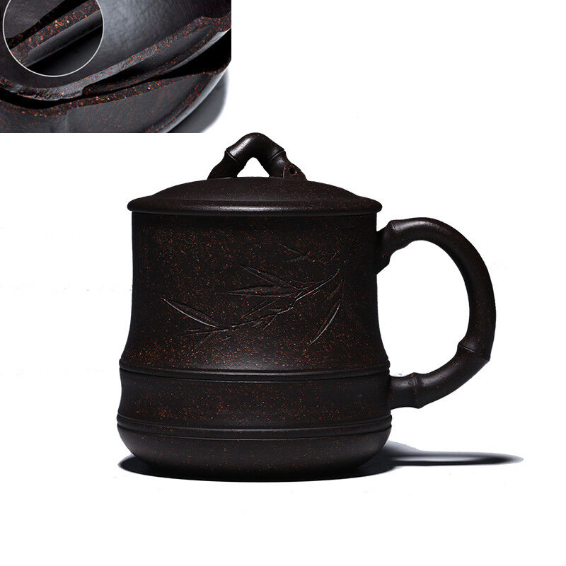 Bamboo Marked Office Cup Authentic Yixing Zisha Tea Mug With Handle Tea Cup Lid
