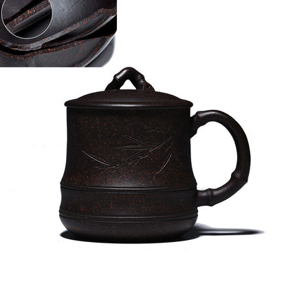 Bamboo Marked Office Cup Authentic Yixing Zisha Tea Mug With Handle Tea Cup Lid