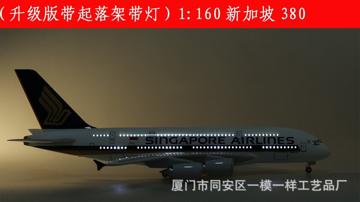 45CM 1:160 Singapore Model Airlines Airbus A380 Resin Airplane Lamp Sound Model