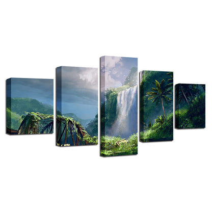 Waterfall Green Trees Landscapes Canvas Prints Painting Wall Art Home Decor 5PCS
