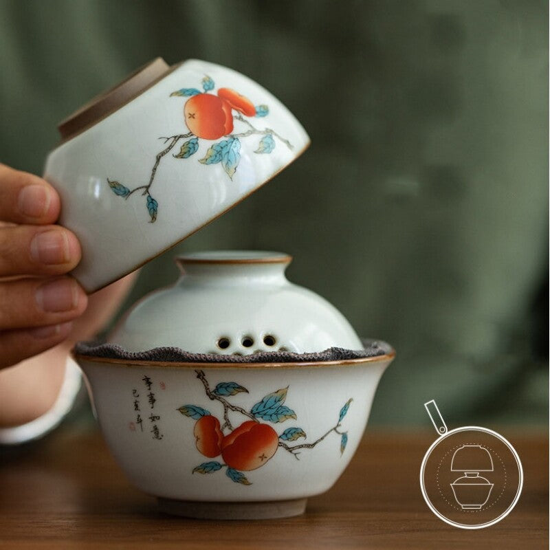 Portable Tea Set Travel Porcelain Tea Pot With Lid Infuser Holes Matching Cup
