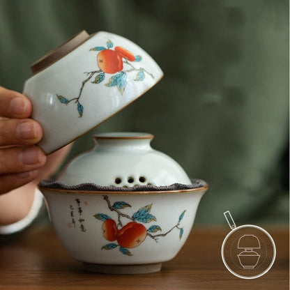 Portable Tea Set Travel Porcelain Tea Pot With Lid Infuser Holes Matching Cup