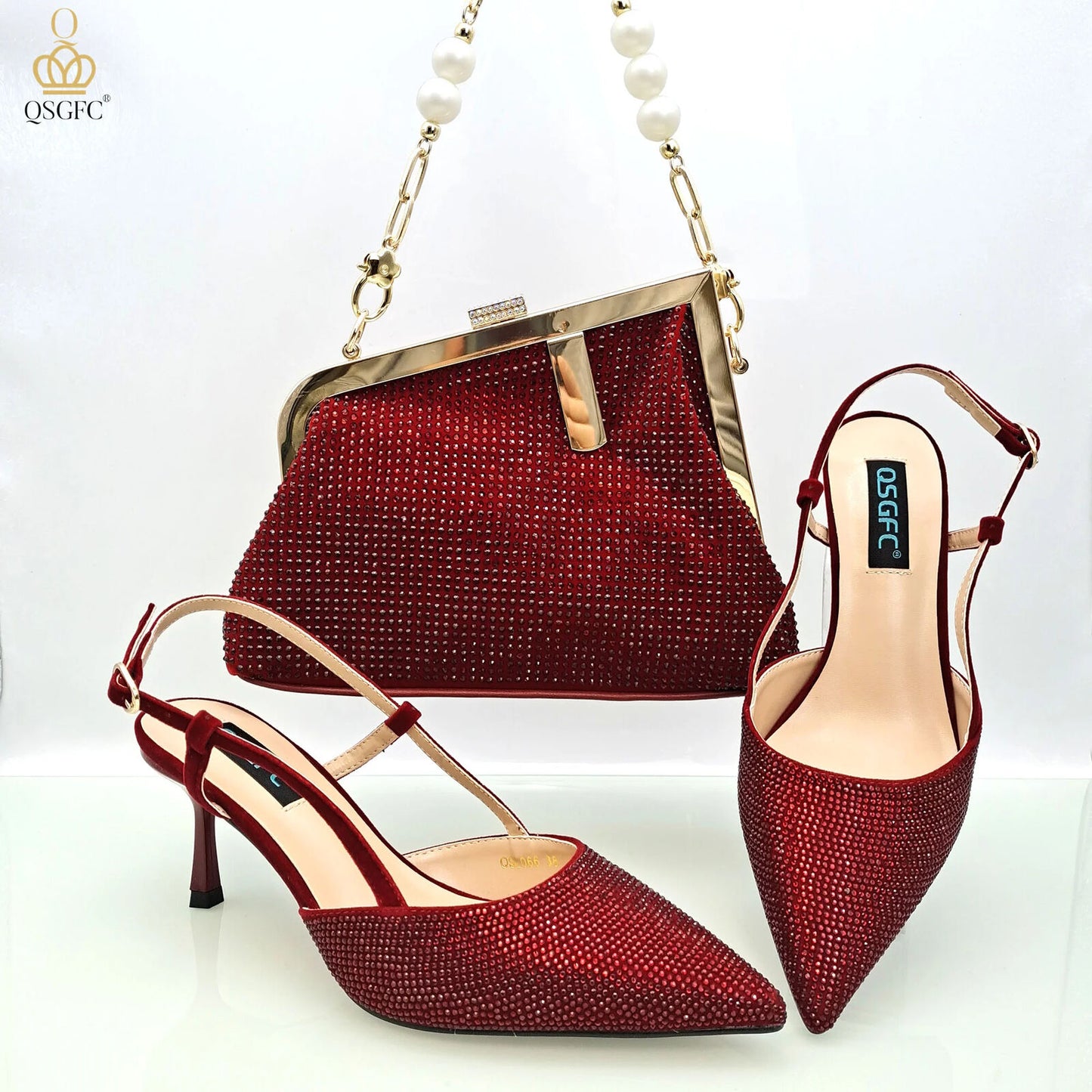 Wine Fashion Bag Shoulder Bag and Strap High Heels Commuter Shoes and Bag