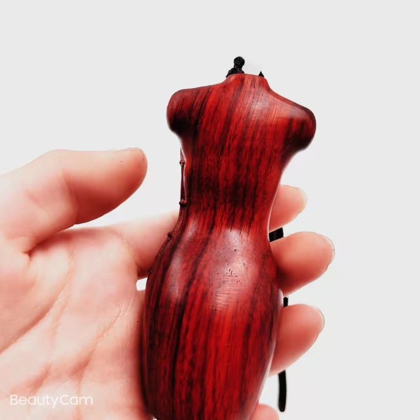 Red Sandalwood Qipao Handheld Carving 8.5cm Natural Wood Pendant