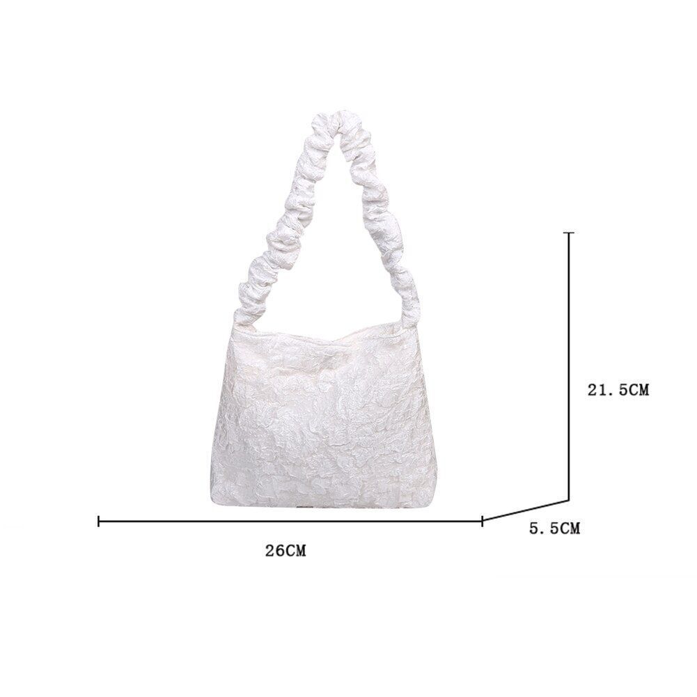 Pleated Shoulder Bag Underarm Purse Large Tote Zipper Handbag White/Black Pouch