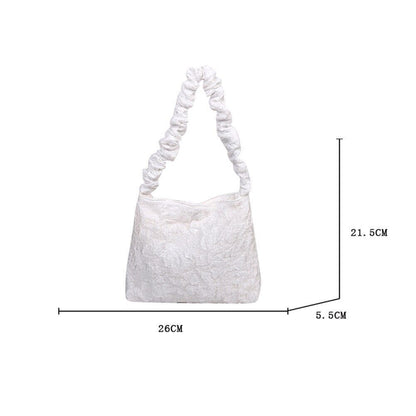 Pleated Shoulder Bag Underarm Purse Large Tote Zipper Handbag White/Black Pouch