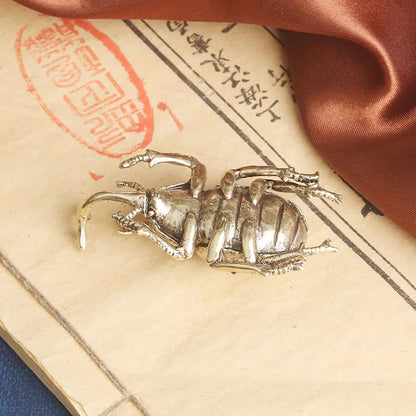 63mm*34mm Chinese Vintage Brass Beetle Insect Statue Crafts Tea Pet Ornaments