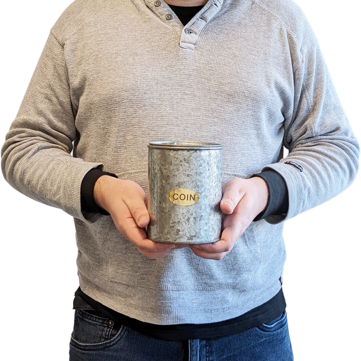 Galvanized Coin Can with Coin Slot and Removable Lid, Silver Farmhouse Piggybank