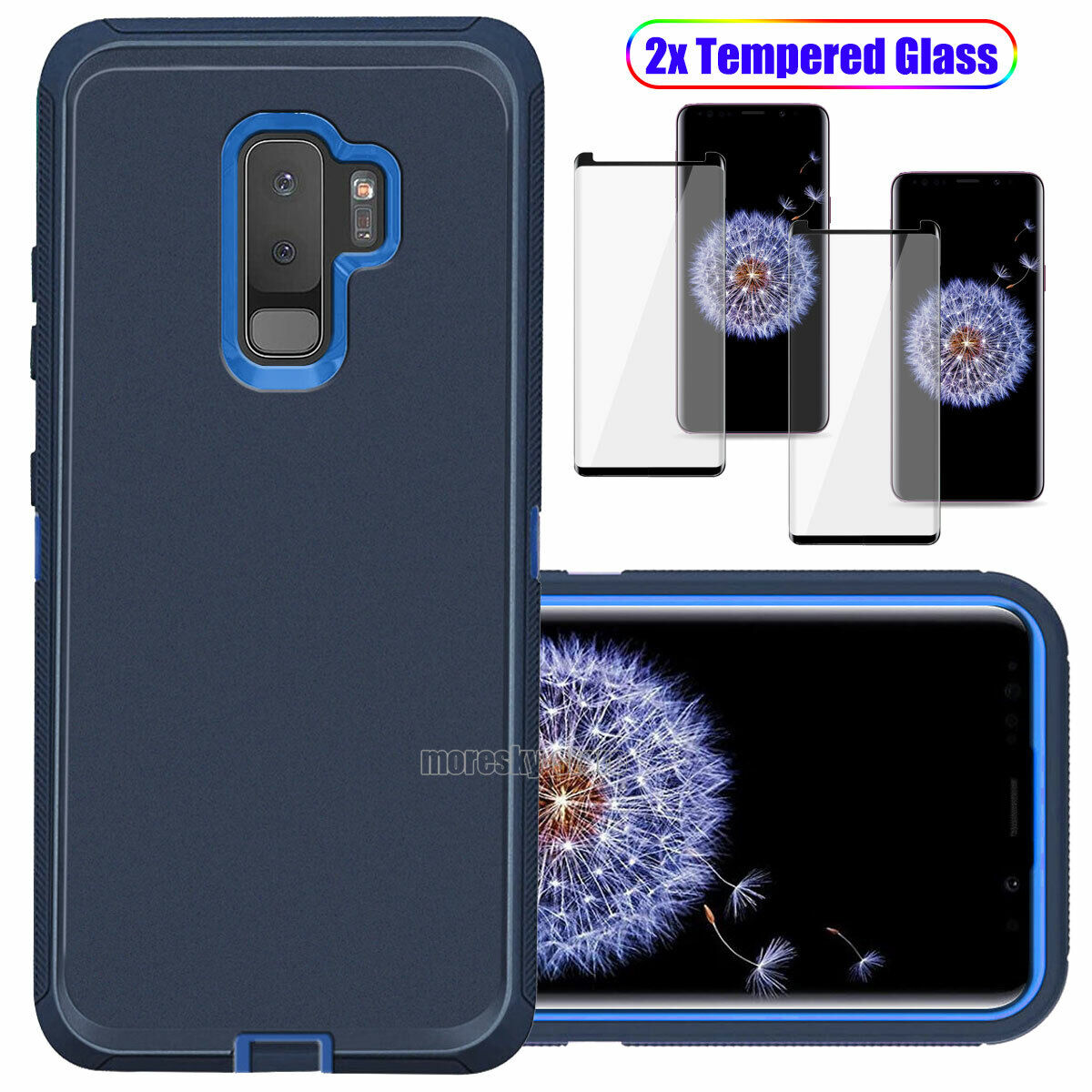 For Samsung Galaxy S9 /Plus Hard Heavy Duty Case Cover, Tempered Glass Protector