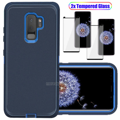 For Samsung Galaxy S9 /Plus Hard Heavy Duty Case Cover, Tempered Glass Protector
