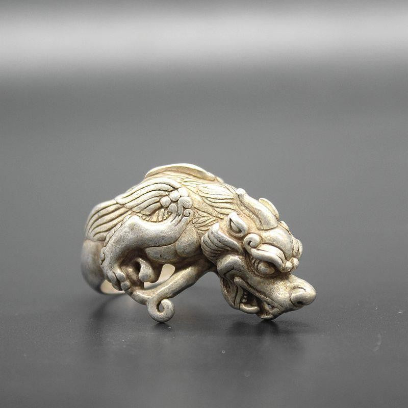 Retro Pixiu Silver Ring - Mythical Beast Decorative Band